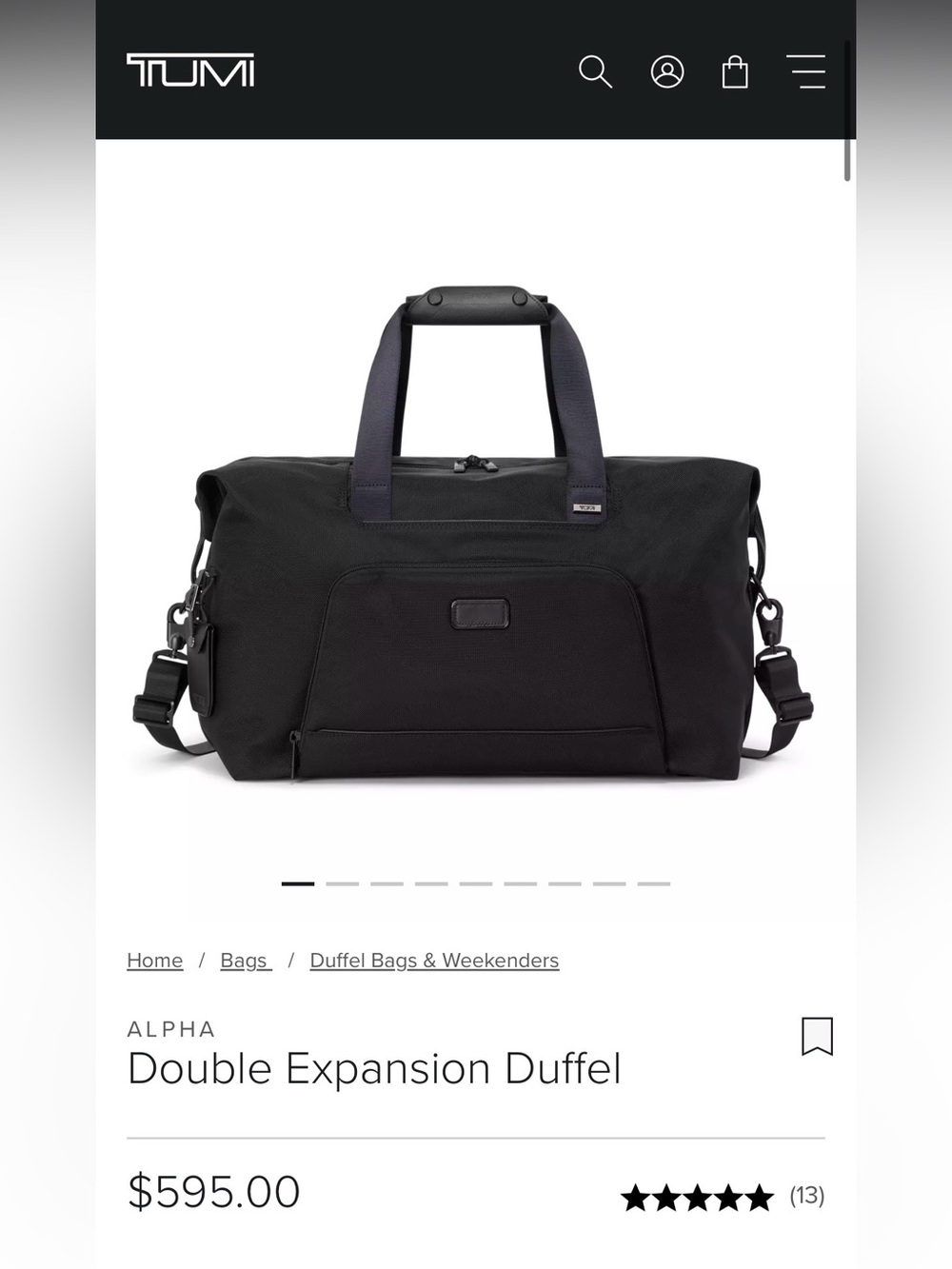 TUMI Black Double Expansion Duffel Ballistic Nylon Travel Bag